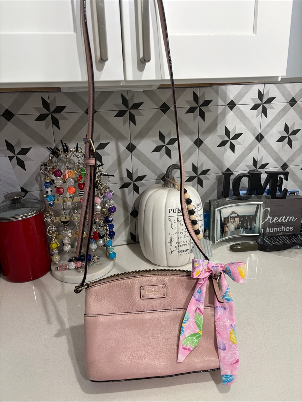 kate spade Blush Pink Leather Crossbody Scarf is not included EUC